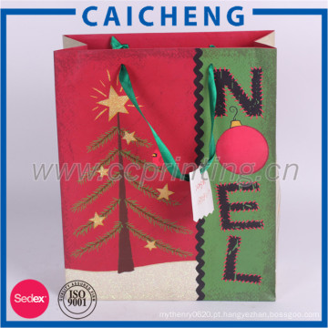 Saco de presente de papel personalizado kraft de Natal com logotipo impresso